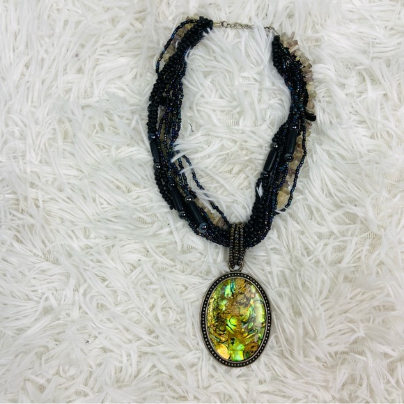 UNBRANDED multi fully beaded silver green gem layered necklace - Picture 7 of 16